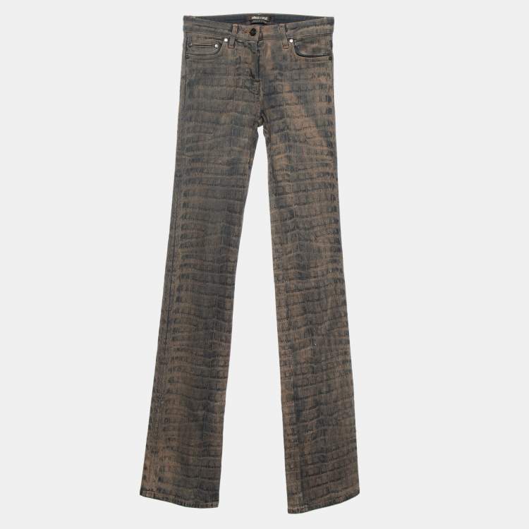 مملوكة مسبقًا Roberto Cavalli Brown Animal Printed Denim Straight Leg Pants S