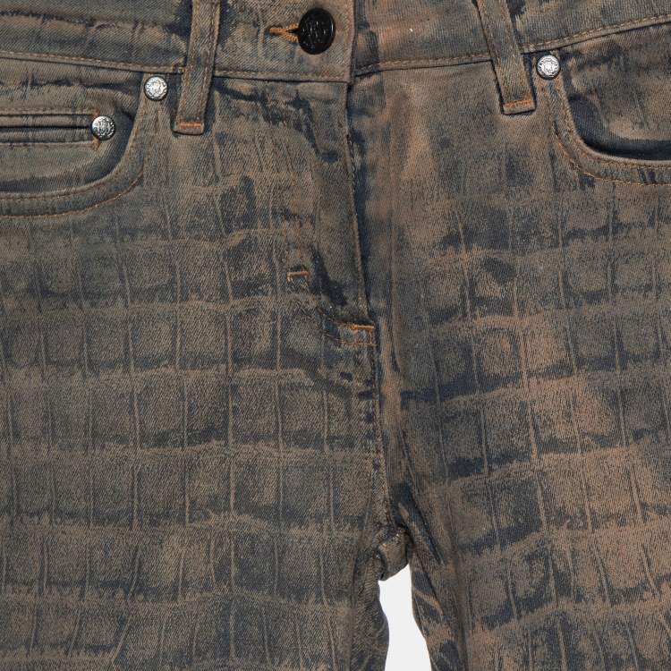 مملوكة مسبقًا Roberto Cavalli Brown Animal Printed Denim Straight Leg Pants S