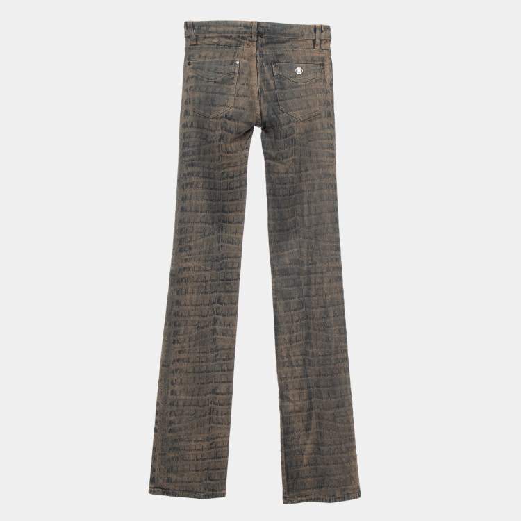 مملوكة مسبقًا Roberto Cavalli Brown Animal Printed Denim Straight Leg Pants S