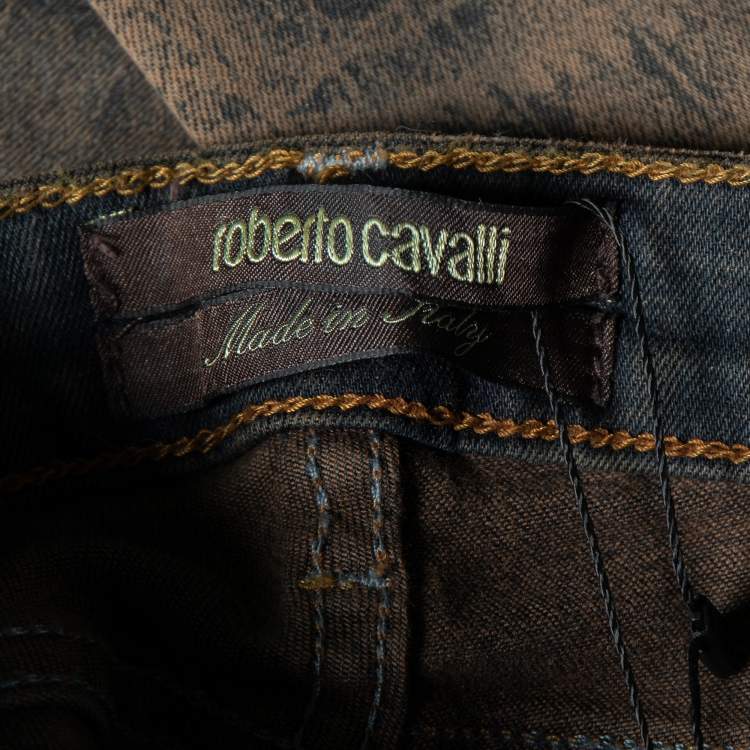 مملوكة مسبقًا Roberto Cavalli Brown Animal Printed Denim Straight Leg Pants S