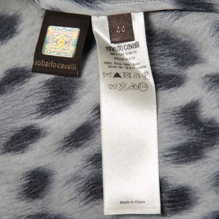 Pre Owned Roberto Cavalli Blue Animal Printed Ruffled Blouse M
