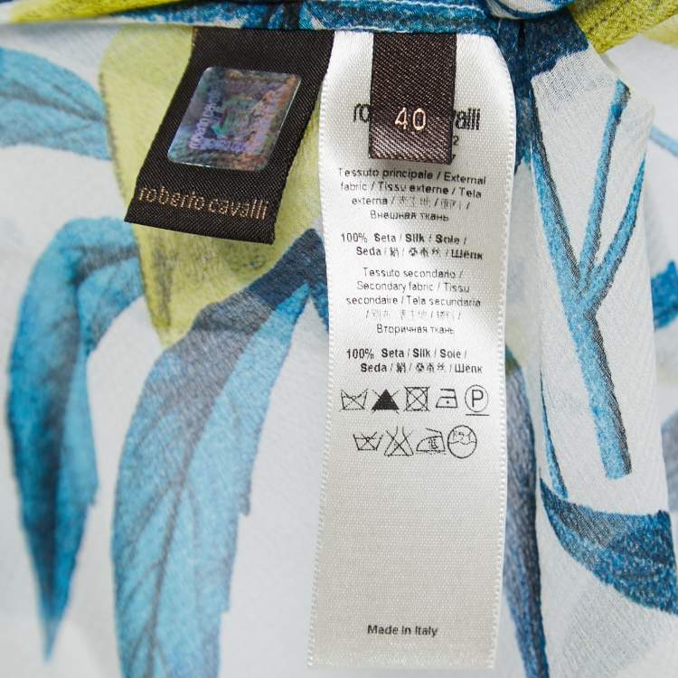 Pre Owned Roberto Cavalli Multicolor Floral Print Silk Ruffle Belted Dress S