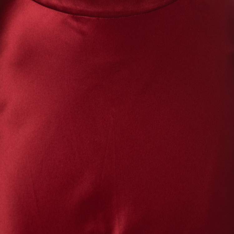 Pre Owned Roberto Cavalli Burgundy Silk Satin Flared Maxi Skirt S