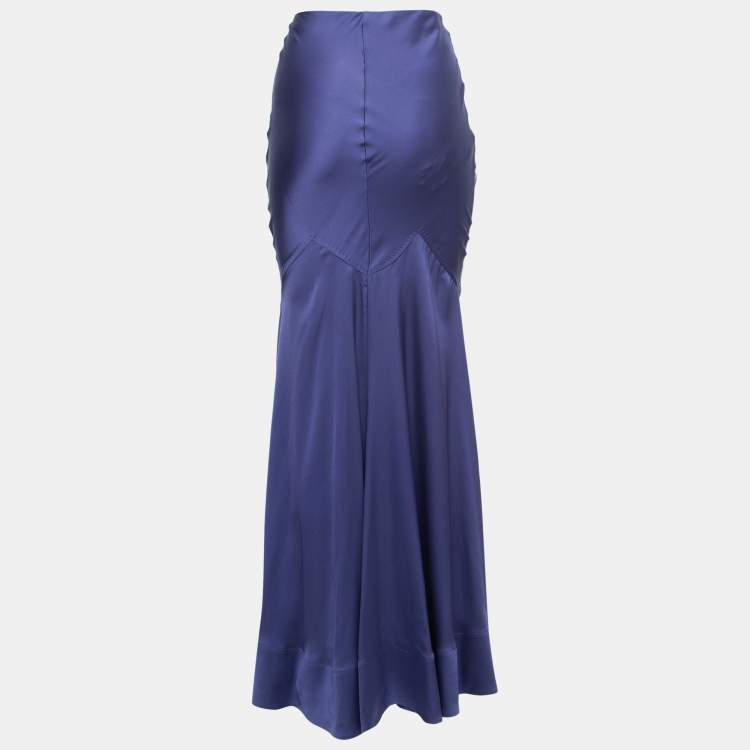 Pre Owned Roberto Cavalli Purple Silk Satin Flared Maxi Skirt S