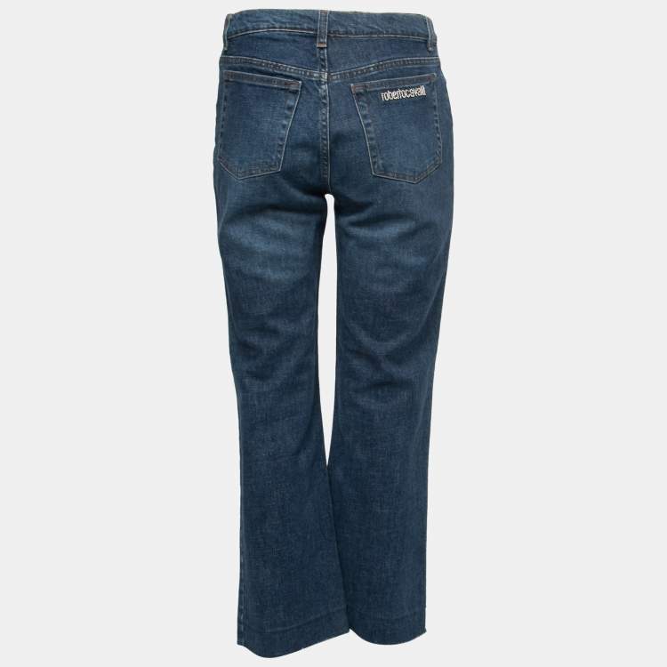 مملوكة مسبقًا Roberto Cavalli Blue Light Wash Denim Wide Leg Jeans L Waist 31"