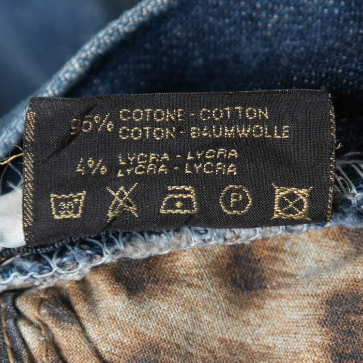 مملوكة مسبقًا Roberto Cavalli Blue Light Wash Denim Wide Leg Jeans L Waist 31"