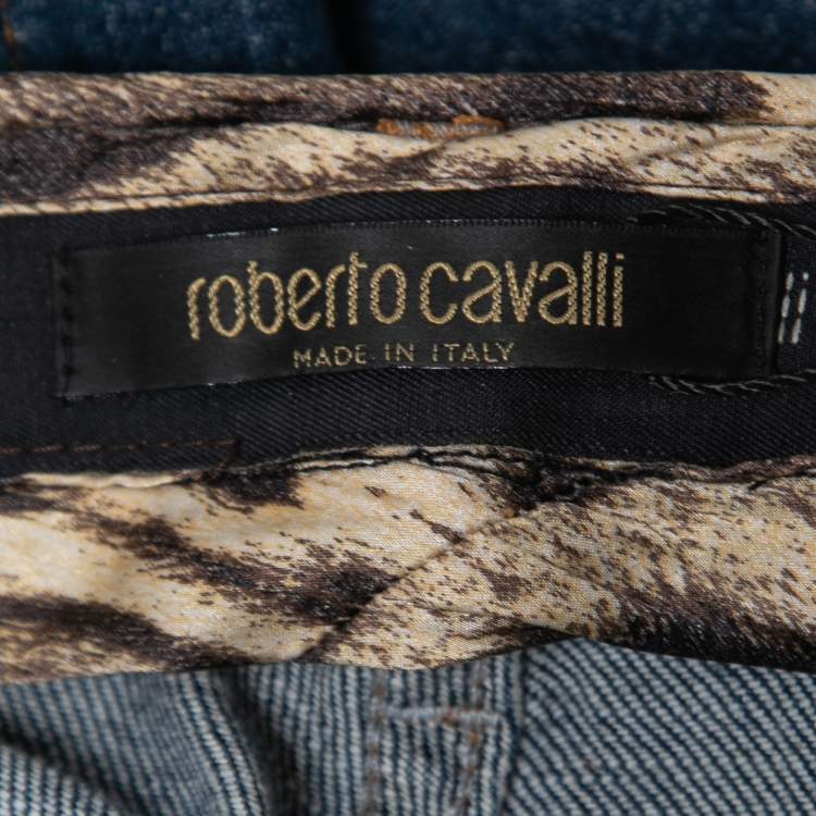 مملوكة مسبقًا Roberto Cavalli Blue Light Wash Denim Wide Leg Jeans L Waist 31"