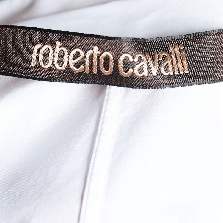 Pre Owned Roberto Cavalli White Cotton Pintuck Sleeve Detail Shirt M