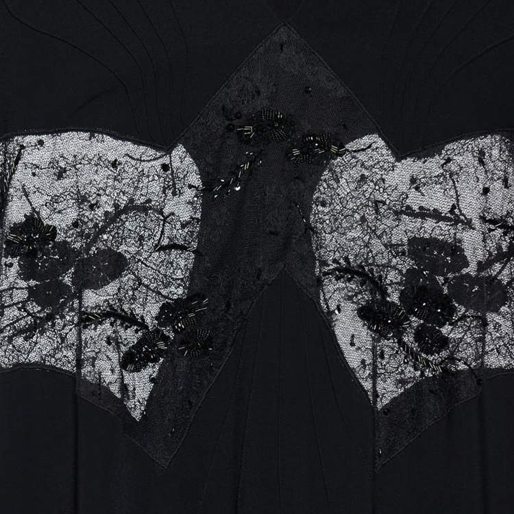 Pre Owned Roberto Cavalli Black Crepe & Embellished Lace Gown L