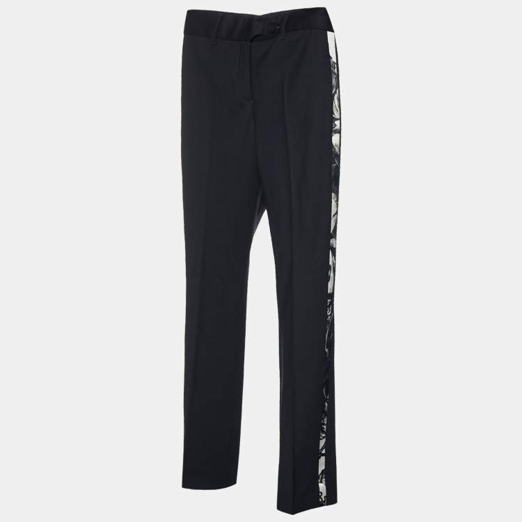 Pre Owned Roberto Cavalli Black Wool Contrast Side Strip Detail Tapered Leg Trousers S