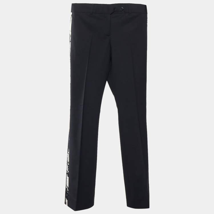 Pre Owned Roberto Cavalli Black Wool Contrast Side Strip Detail Tapered Leg Trousers S