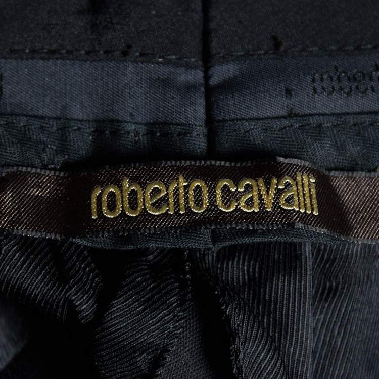 Pre Owned Roberto Cavalli Black Wool Contrast Side Strip Detail Tapered Leg Trousers S
