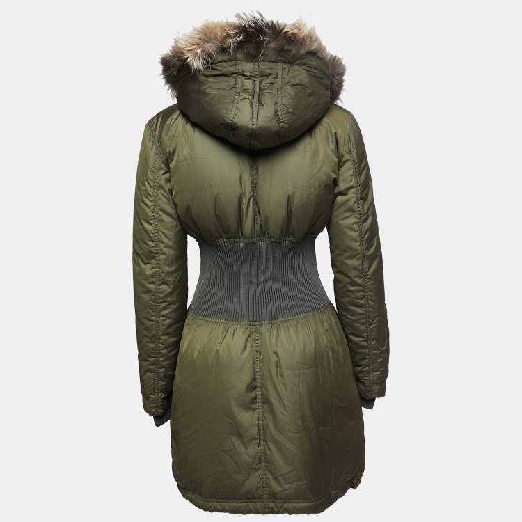 مملوكة مسبقًا Roberto Cavalli Military Green Fur Lined Parka Jacket S