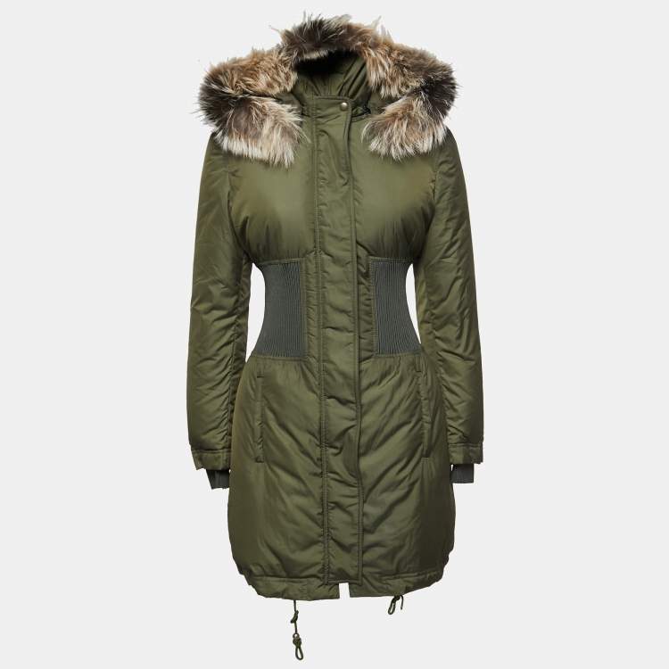 مملوكة مسبقًا Roberto Cavalli Military Green Fur Lined Parka Jacket S