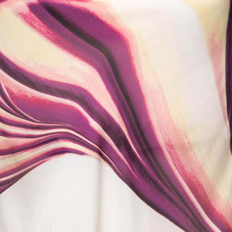 Pre Owned Roberto Cavalli Multicolor Printed Silk-Chiffon Halterneck Belted Top S