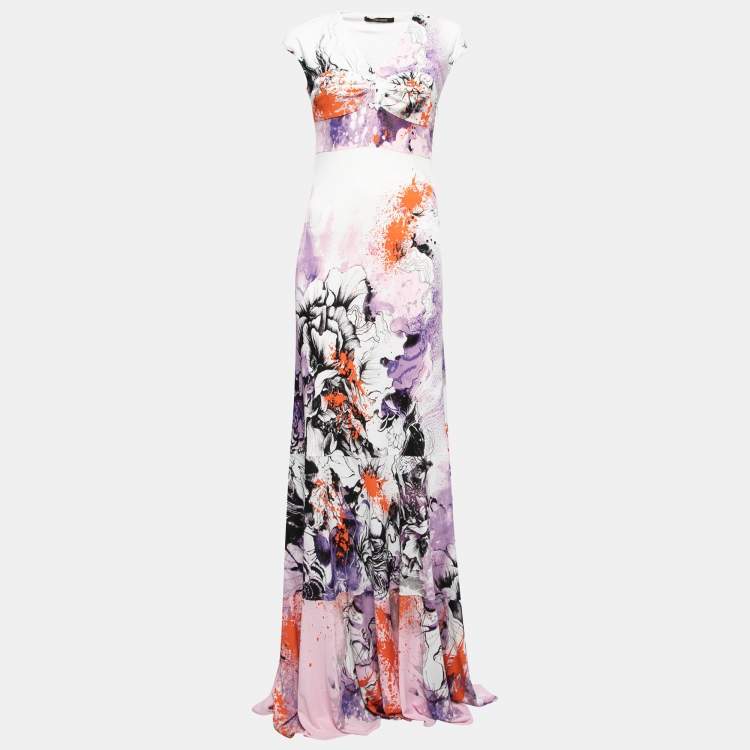 Pre Owned Roberto Cavalli Multicolor Floral Printed Jersey Long Dress S
