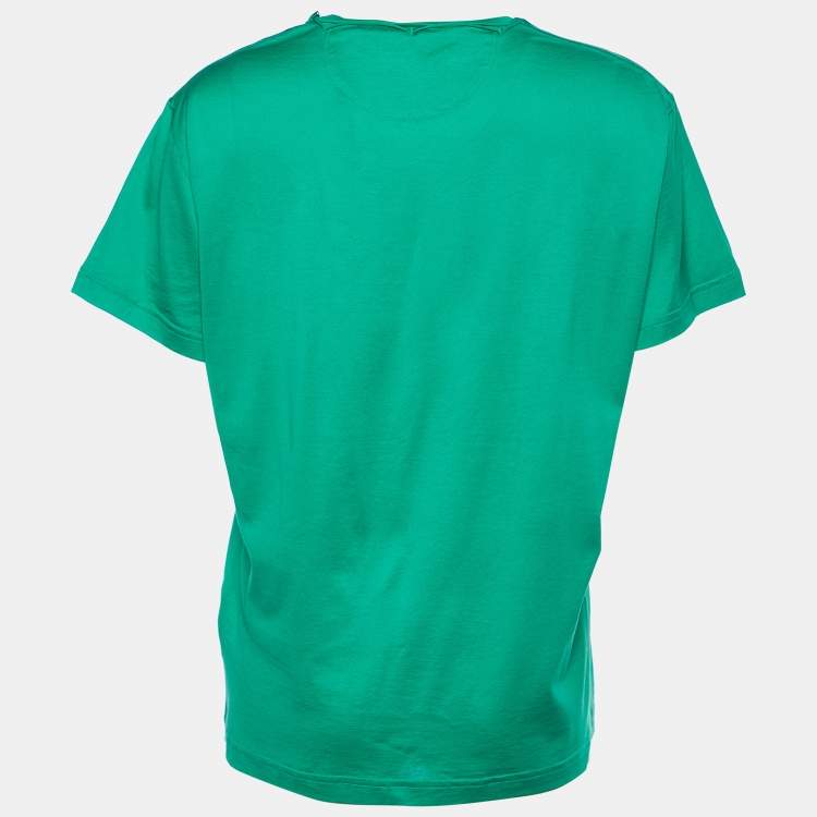 Pre Owned Roberto Cavalli Green Abstract Print Cotton Crew Neck T-Shirt XL