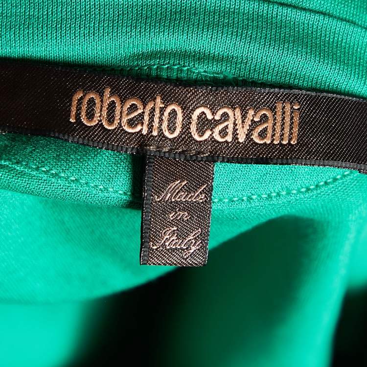 Pre Owned Roberto Cavalli Green Abstract Print Cotton Crew Neck T-Shirt XL