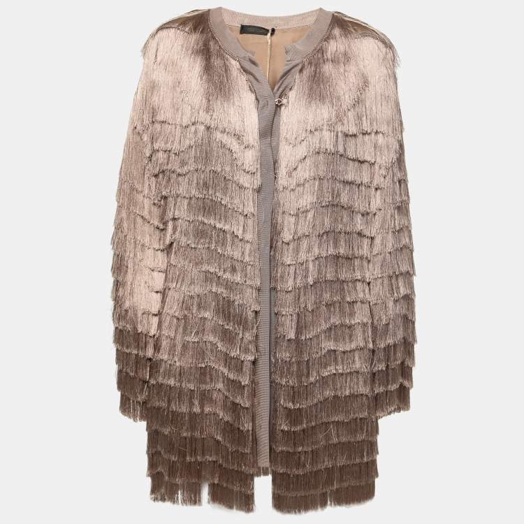 Pre Owned Roberto Cavalli Blush Pink Fringed Silk Jacket M