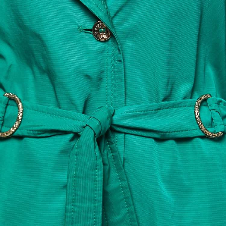 Pre Owned Roberto Cavalli Green Nylon & Cotton Belted Trench Coat M