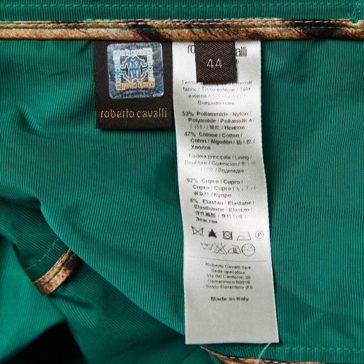 Pre Owned Roberto Cavalli Green Nylon & Cotton Belted Trench Coat M