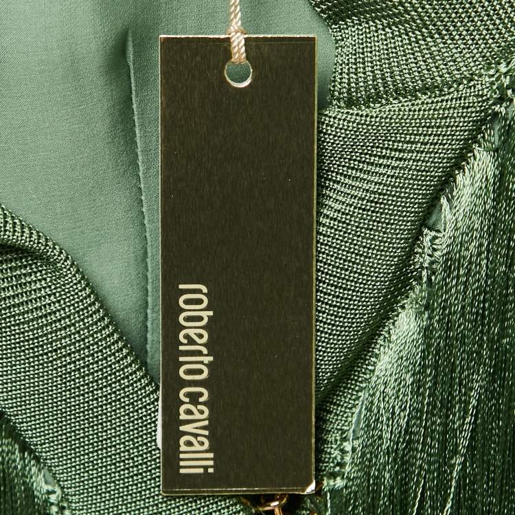 Pre Owned Roberto Cavalli Green Fringed Silk Jacket M