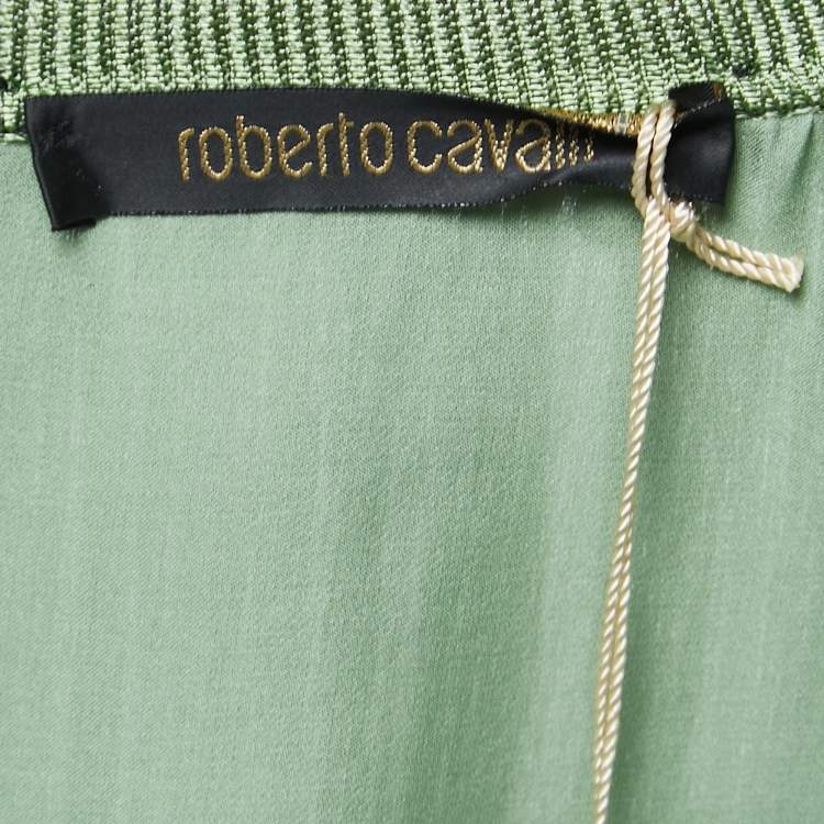 Pre Owned Roberto Cavalli Green Fringed Silk Jacket M