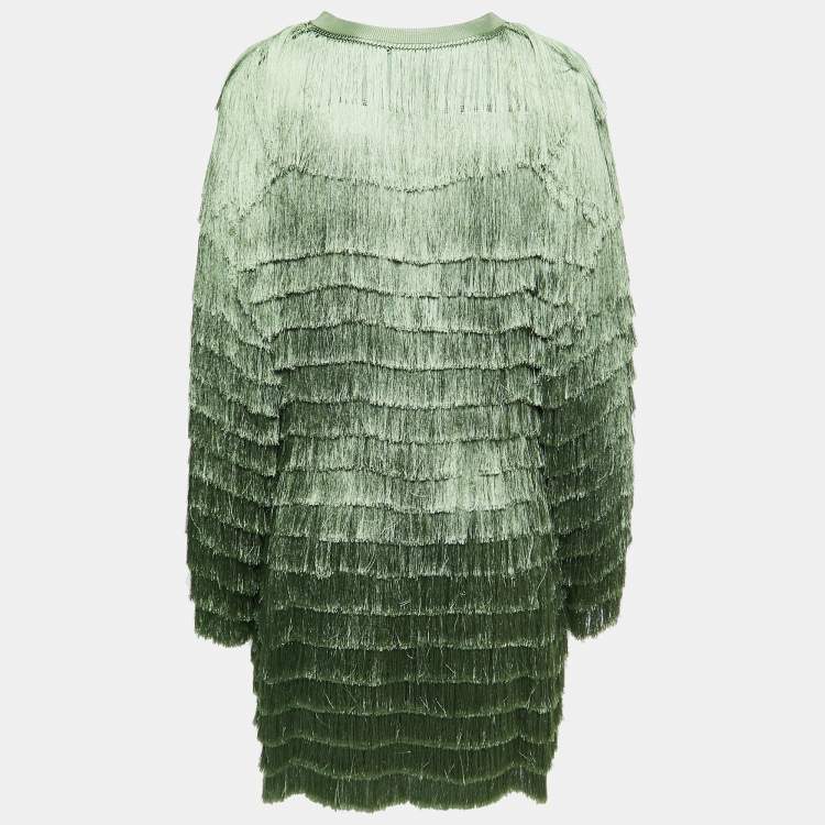 Pre Owned Roberto Cavalli Green Fringed Silk Jacket M