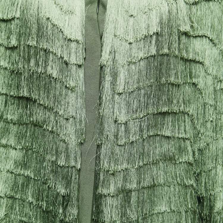 Pre Owned Roberto Cavalli Green Fringed Silk Jacket M