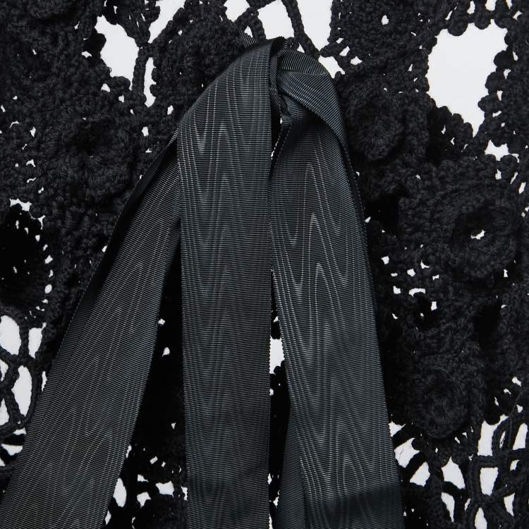 Pre Owned Roberto Cavalli Black Wool Crochet Tie Front Sleeveless Vest One Size
