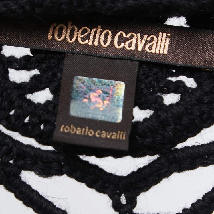 Pre Owned Roberto Cavalli Black Wool Crochet Tie Front Sleeveless Vest One Size