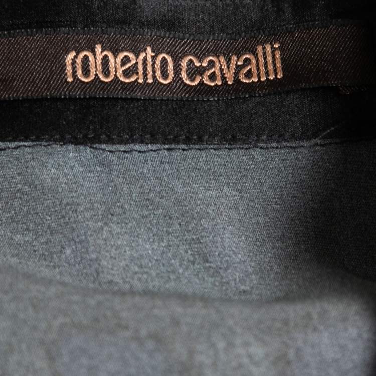 Pre Owned Roberto Cavalli Black/Brown Ombre Animal Print Silk Shirt L