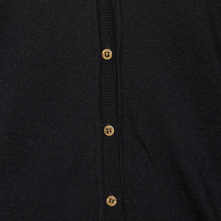 مملوكة مسبقًا Roberto Cavalli Black Wool Knit & Printed Silk Cardigan S