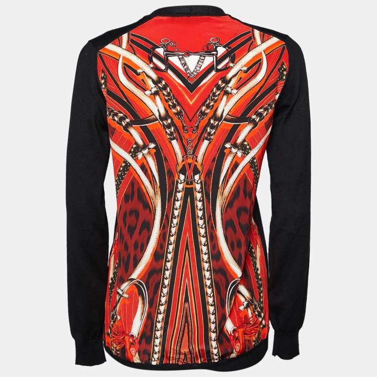 مملوكة مسبقًا Roberto Cavalli Black Wool Knit & Printed Silk Cardigan S