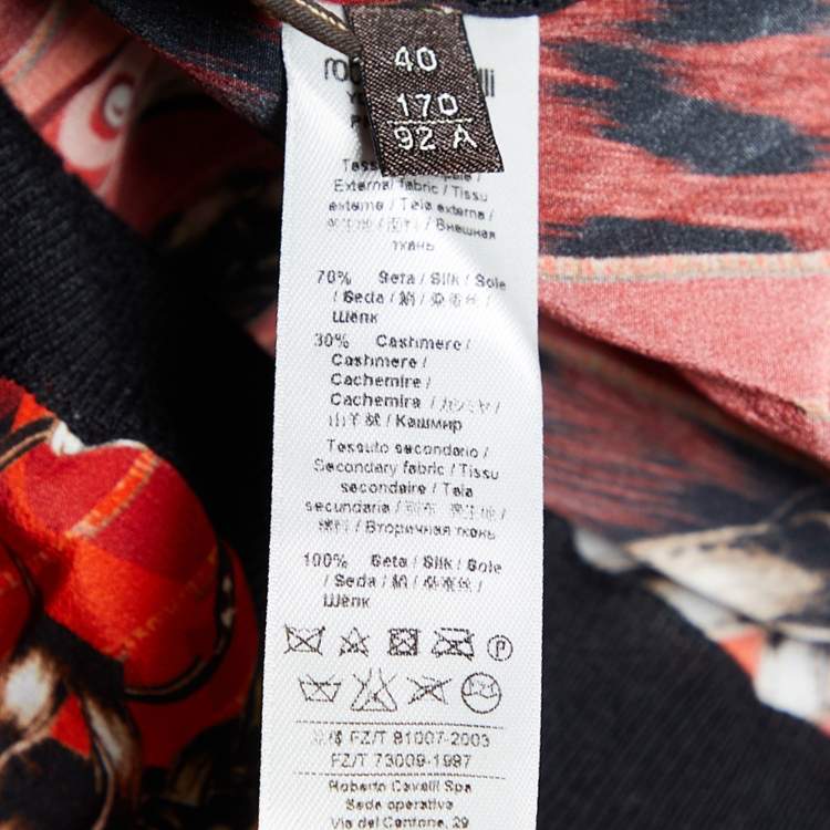 مملوكة مسبقًا Roberto Cavalli Black Wool Knit & Printed Silk Cardigan S