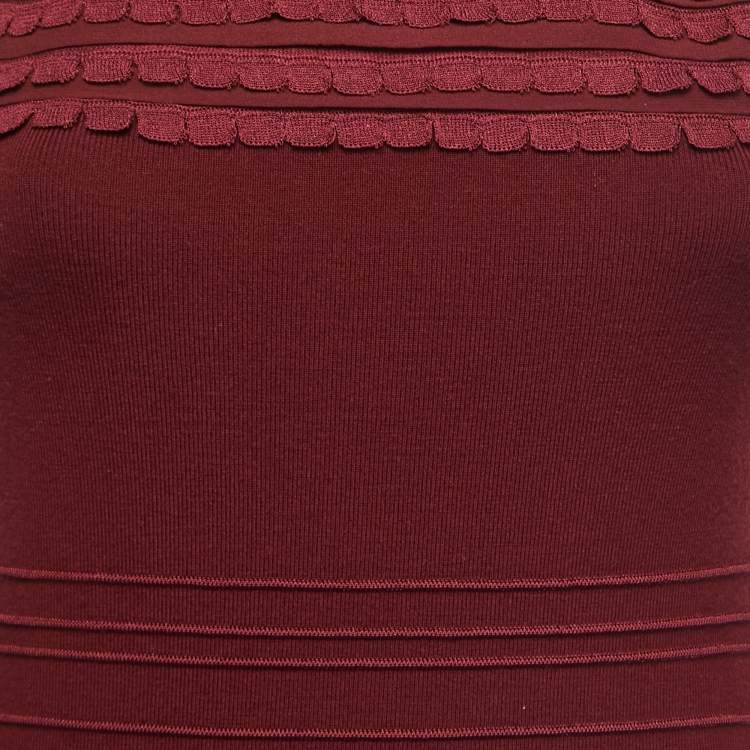 Pre Owned Roberto Cavalli Burgundy Knit Sleeveless Bodycon Dress S