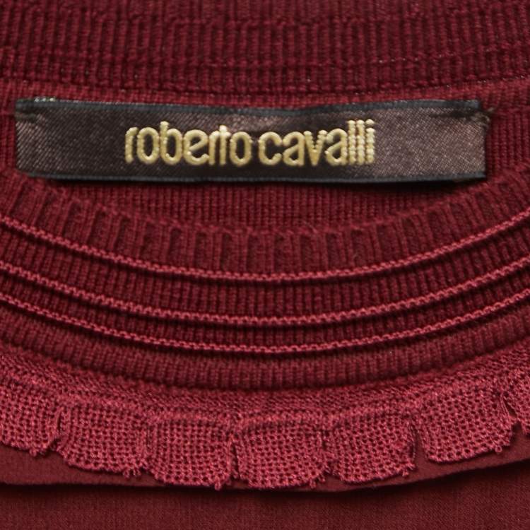 Pre Owned Roberto Cavalli Burgundy Knit Sleeveless Bodycon Dress S