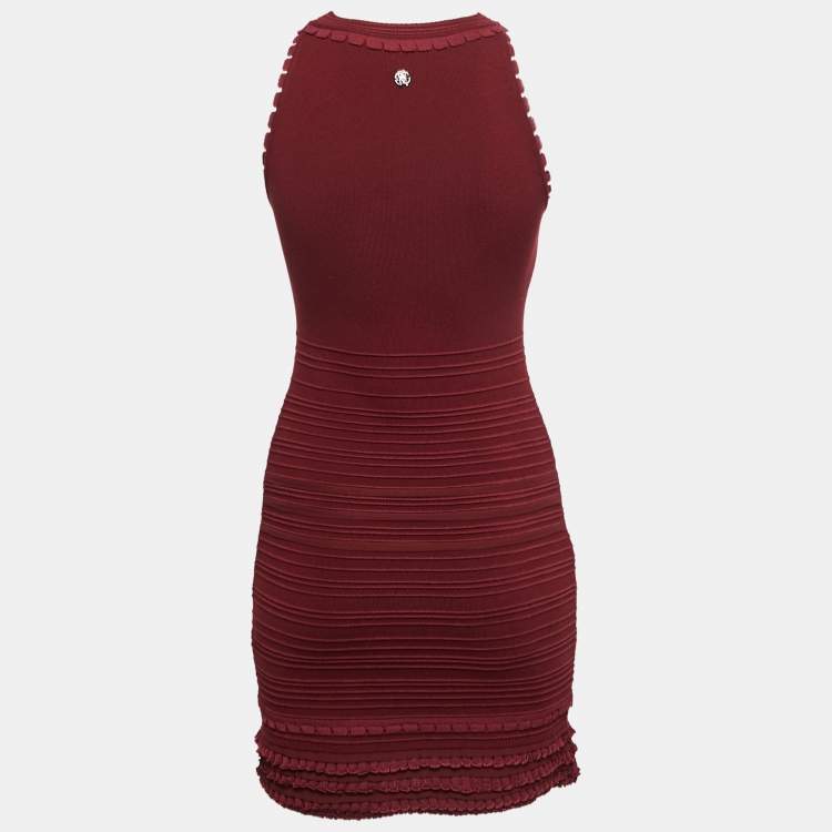 Pre Owned Roberto Cavalli Burgundy Knit Sleeveless Bodycon Dress S