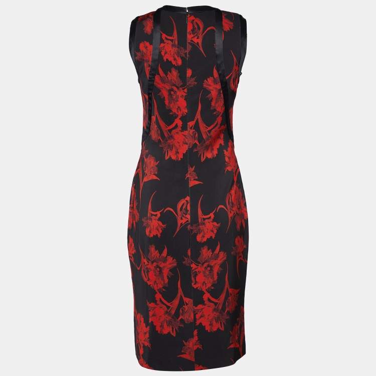 مملوكة مسبقًا Roberto Cavalli  Black Floral Printed Crepe Sleeveless Sheath Dress M
