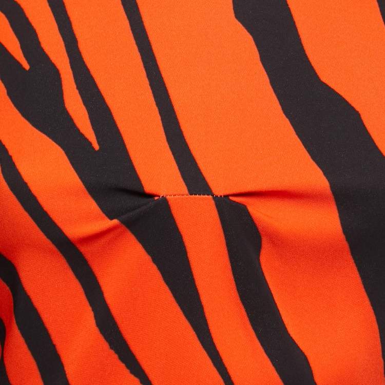 مملوكة مسبقًا Roberto Cavalli Orange Animal Printed Full Sleeve Draped Asymmetrical Dress S