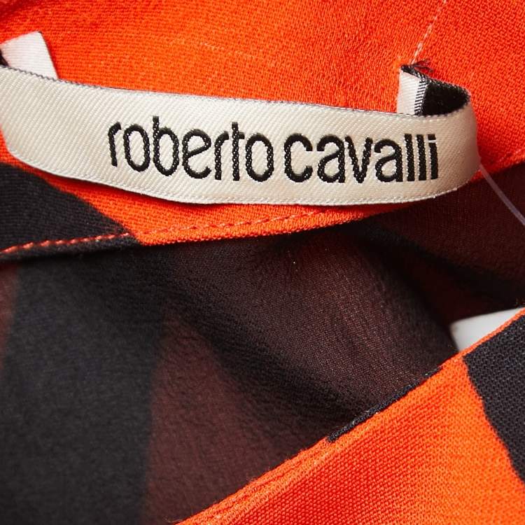مملوكة مسبقًا Roberto Cavalli Orange Animal Printed Full Sleeve Draped Asymmetrical Dress S