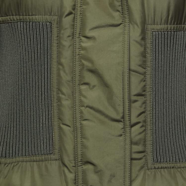 Pre Owned Roberto Cavalli Military Green Synthetic and Fur Trimmed Hooded Paded Coat M