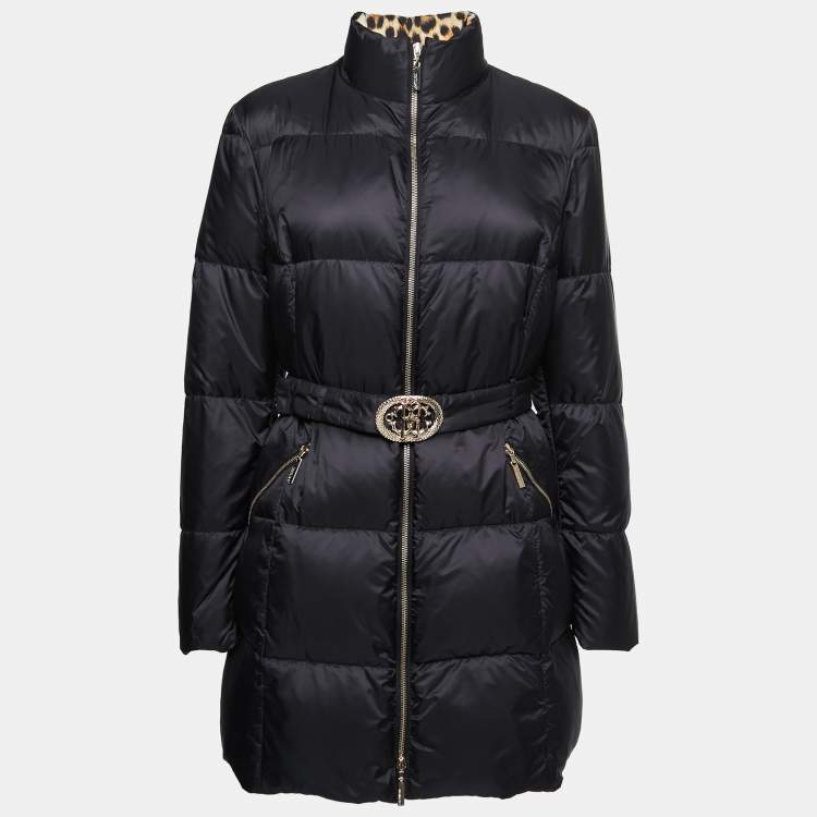 Pre Owned Roberto Cavalli Black Quilted Synthetic zipper Puffer Coat L