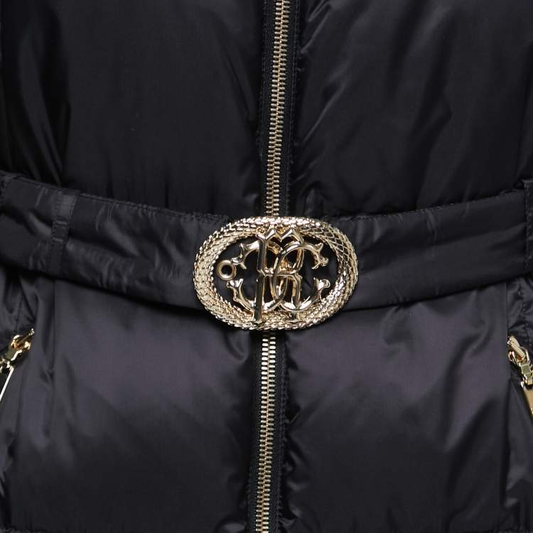 Pre Owned Roberto Cavalli Black Quilted Synthetic zipper Puffer Coat L