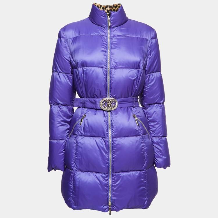 Roberto Cavalli Purple Quilted Synthetic Zipper Puffer Coat L Roberto ...