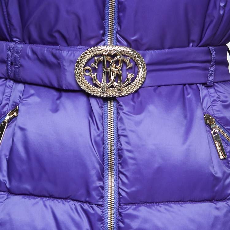 Pre Owned Roberto Cavalli Purple Quilted Synthetic Zipper Puffer Coat L