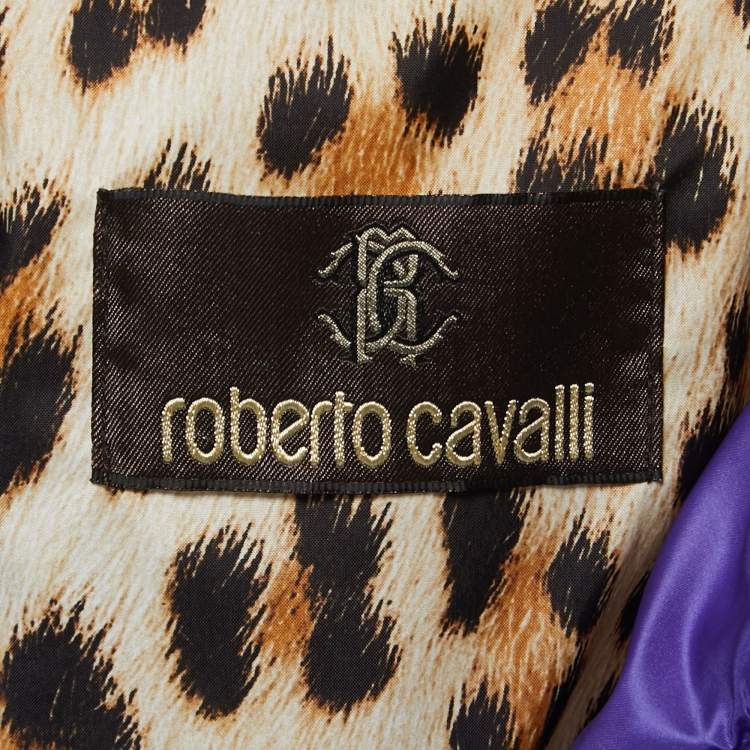 Pre Owned Roberto Cavalli Purple Quilted Synthetic Zipper Puffer Coat L