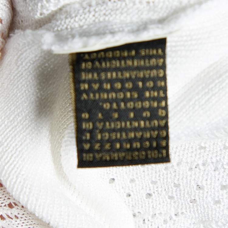 Pre Owned Roberto Cavalli White Perforated Knit & Printed Silk Sleeve Cardigan S