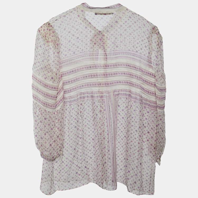 Pre Owned Roberto Cavalli White Floral Printed Silk Top M