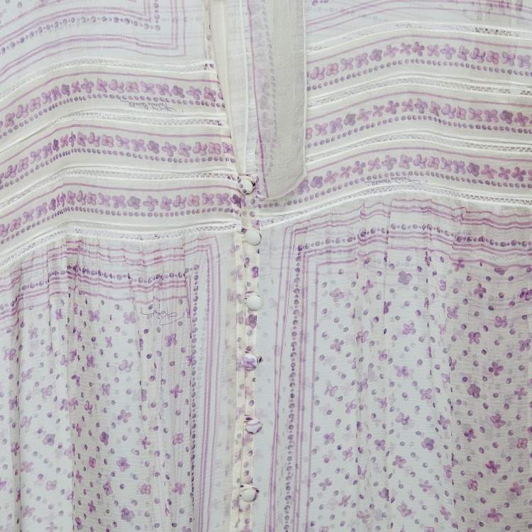 Pre Owned Roberto Cavalli White Floral Printed Silk Top M